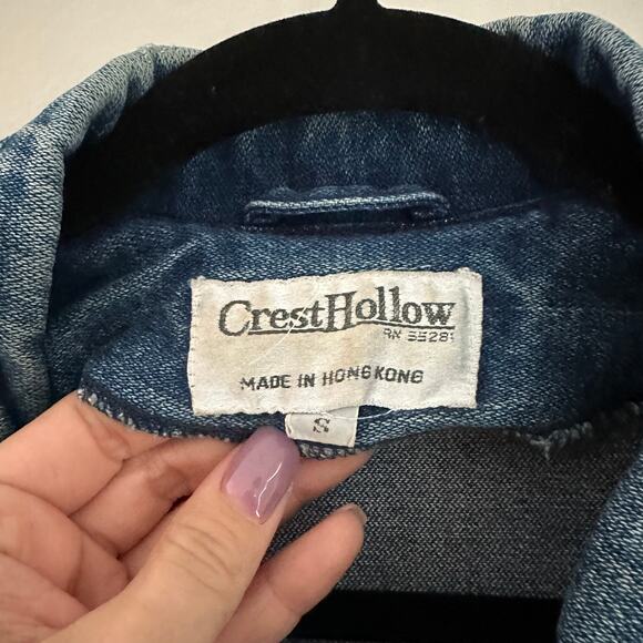 Crest Hollow Women's Medium Wash Pleated Oversized‎ Bomber Denim Jacket S - Picture 5 of 10